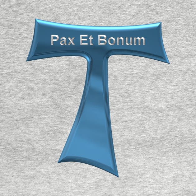 Franciscan Tau Cross Pax Et Bonum Blue and Silver Metallic by Artist4God